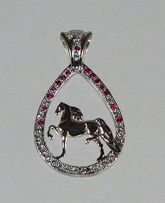 Saddlebred Pendant with red and white cz's Red Pave Setting Jewelry For Formal Occasions, Red Formal Jewelry With Pave Setting, Red Jewelry With Pave Setting For Formal Occasions, Red Pave Setting Jewelry Gift, Silver Teardrop Bling Jewelry, Red Pave Setting Jewelry For Gift, Red Oval Jewelry With Pave Setting, Teardrop Jewelry With Pave Setting As Gift, Teardrop Pave Setting Jewelry Gift