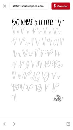 the letters and numbers are drawn in black ink on white paper, which reads 50 ways to write v