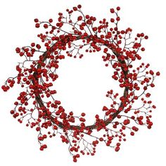 a wreath with red berries hanging from it