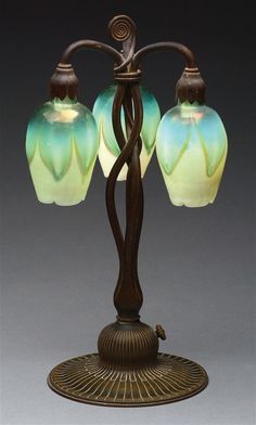 a table lamp with two glass shades on it