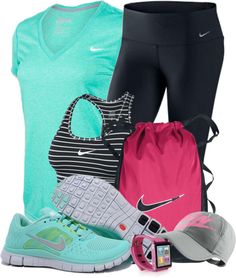 More workout outfit - http://dailyshoppingcart.com/trainingequipment Nikes Womens, Blue Nikes, Exercise Outfits, Yoga Workout Clothes, Gym Attire