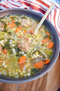 italian wedding soup with meatballs and vegetables