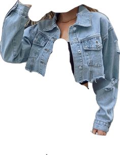 Medium Wash Stretch Denim Jacket With Long Sleeves, Ripped Long Sleeve Denim Jacket For Spring, Spring Ripped Long Sleeve Denim Jacket, Stretch Denim Outerwear For Fall, Stretch Medium Wash Long Sleeve Outerwear, Trendy Long-sleeved Distressed Denim Jacket, Trendy Long Sleeve Distressed Denim Jacket, Casual Stretch Cropped Jacket For Spring, Trendy Stretch Denim Jacket With Long Sleeves