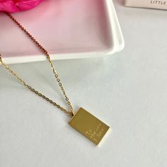 Show her how you feel with our To The One I Love Necklace . Don’t forget to pair it with any of our other necklaces for the one of a kind look 💕 Made to last! Tarnish and Water Resistant & Hypoallergenic 16 inches + 2 Inches ext Pendant .50 inch x .75incg 18k Gold Plated over 316L Stainless Steel base. Meaningful Rectangular Necklaces For Gifts, Meaningful Rectangular Necklace For Gift, Meaningful Gift Necklace, Inspirational Gold Necklaces For Valentine's Day, Customized Inspirational Necklaces For Mother's Day, Inspirational Gold Necklace For Valentine's Day, Customized Inspirational Necklace For Gifts, Customized Inspirational Necklace For Gift, Inspirational Handmade Gold Necklaces