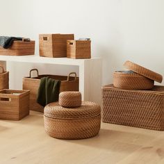 Rattan Baskets, Rattan Storage, West Elm Kids, Lidded Baskets, Teen Room Decor, Rattan Basket, Linen Closet, Basket Sets, Tidy Up