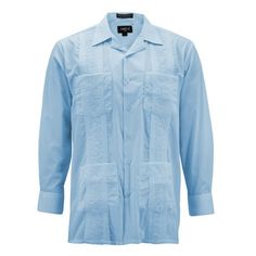 Men's classic long sleeve casual button up dress shirt in a traditional timeless Guayabera design style. This style features a detailed embroidered design running down each side of the chest along with four pockets with button embellishments. The lightweight fabric makes these shirts ideal for warmer climates. While their classic dress shirt design also make them a great choice for special occasions such as baptisms, graduations or beach weddings. The relaxed fit of the shirt may require you to Embroidered Dress Shirt, Embroidered Shirt Dress, Button Embellishments, Beach Casual, Classic Dress, Embroidered Design, Embroidered Dress, Long Sleeve Casual, Design Style