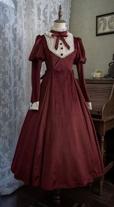 Victorian Women Dress, Olden Days Dresses, 1800s Aesthetic Dress, Different Kinds Of Dresses, Victorian Winter Dress, Victorian Dress Simple, Fancy Victorian Dress, Old Timey Dresses, Victorian Dresses Aesthetic