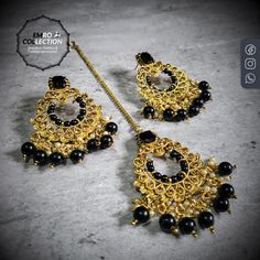 Black earrings tikka set Pakistani Jewelry, Wedding Jewellery, Bespoke Jewellery, Black Earrings, Stunning Earrings, Stunning Jewellery, Indian Jewellery, Bold Fashion, Indian Jewelry