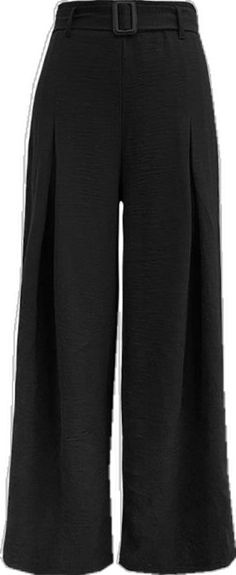 Versatile Belted Wide Leg Pants, Spring Solid Color Belted Wide Leg Pants, Chic Stretch Belted Bottoms, Belted Wide Leg Pants For Spring, Ankle-length Belted Bottoms, Chic Summer Culottes With Belt Loops, Versatile High Waist Belted Bottoms, Chic Belted Bottoms, Black Belted High Waist Wide Leg Pants