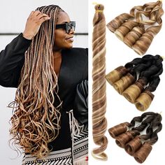 1/3/5Packs French Curl Braiding Hair 24" Pre-Stretched Bouncy Braiding Extension   ❤ Hair Infomation 20/26" Jumbo Braiding Perm Yaki Ez Braid Hair Extensions  ❤ Material: Synthetic Hair /Low temperature Hair ❤ Length: 24 inches ❤ Neat weight: 130g/pcs ❤ Color: Brown/Blonde/Black/Pink/ Purple/Ombre/Gradient Color  ❤ Full Head Set: 6-8 Packs  ❤ DETAIL Premium quality  synthetic hair clip in extension with hair volume  to make up you head ,or to  add extra volume and length all over. The hairs are Braid In Hair Extensions Hairstyles, Braid Hair Extensions, Pink Purple Ombre, French Curl, Extension Hair, Hair Volume, Jumbo Braids, Ombre Gradient, Head Set