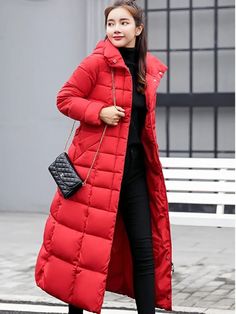 Women's Korean Style Belted Slim Fit Padded Parka with Faux Fur Hood – A Lark And A Lady Puffer Jacket Outfit Long, Red Puffer Jacket Outfit, Hood Outfits, Long Winter Jacket, Puffer Jacket Outfit, Red Puffer Jacket, Warm Jackets, Long Puffer Jacket, Elegant Blazers