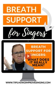 a woman with glasses and an orange sign that says, breath support for singers