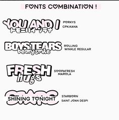 four different font styles are shown in black and white, with the words written below them