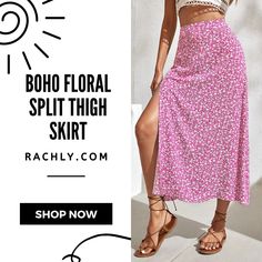 Embrace boho elegance with our Boho Floral Split Thigh Skirt from Rachly! 🌸👗 Step into a world of free-spirited style with this skirt that offers both flowy grace and trendy design. Whether you're wandering through a summer festival or simply enjoying a day out, this split-thigh skirt brings a touch of effortless flair to your look. #BohoSkirt #FreeSpiritStyle #ShopNow #FlowyGrace #StayTrendy #EverydayElegance #EffortlessChic #FloralDesign #ElevateYourLook Bohemian Flowy Maxi Skirt For Day Out, Flowy Bohemian Maxi Skirt For Day Out, Summer Flowy Boho Print Maxi Skirt, Bohemian Floral Print Skirt For Day Out, Bohemian Floral Print Relaxed Maxi Skirt, Bohemian Relaxed Fit Floral Maxi Skirt, Boho Print Flowy Bottoms For Summer, Summer Boho Print Flowy Bottoms, Bohemian Flared Maxi Skirt With Floral Print