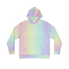 Each pastel rainbow hoodie is made with silky smooth polyester fabric, features a practical kangaroo pocket in the front, and comes with drawstrings. Its regular fit adds that signature laidback feeling that's ideal in any casual setting.  .: Material: 100% polyester .: Customizable inner hood lining .: Regular fit .: Seam thread is also dyed rainbow so it doesn't stick out Rainbow Hoodie, Rainbow Clothes, Rainbow Phone Case, Pin Button Badges, Rainbow Outfit, Rainbow Gift, Girl Rainbow, Clothes For Kids, Cute Hoodie