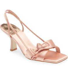 Jeffrey Campbell Take a Bow Slingback Sandal | Nordstrom Silver Metallic Heels, Pink Kitten Heels, Jeffrey Campbell Sandals, Jeffrey Campbell Heels, Ankle Tie Heels, Floral Heels, Strappy High Heels, Tan Heels, Strappy Sandals Heels