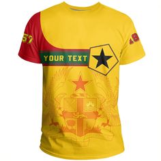 Custom Ghana Tee Pentagon Style Our Unisex T-shirt is made of a premium polyester blend, offering maximum comfort with a soft feel. It boasts an all-over print design created through a high-definition heat-dye application that ensures vibrant and long-lasting colors even after multiple washes. This T-shirt’s fabric is durable and resistant to wrinkles, shrinking, and mildew, ensuring its longevity. The thread line color is limited to black or white. Every T-shirt is custom printed, cut, and sewn Feel It, Ghana, Unisex T Shirt, Custom Print, Print Design, Thread, Yellow, Mens Tshirts, Mens Tops