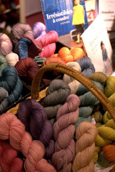 many skeins of yarn are in a basket