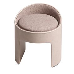 a beige stool with a circular seat on it's legs and footrests