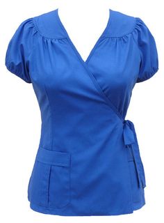 Another very attractive option for #medical #setting #interpreters and perhaps it could be worn outside medical as well with the mock wrap, slightly low neck line, and collar & sleeve detail. Nurse Friends, Stylish Scrubs, Nursing Fashion, Scrubs Uniform, Women's Uniforms, Medical Uniforms