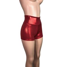 Red metallic high-waisted short shorts. The fabric is high-quality Polyester/Spandex in a shimmery red metallic mystique and will move with you. The inseam is 2.5" - but if you'd like it shorter or longer, please say so in the comments. Metallic Shorts, Rave Wear, Short Shorts, High Waisted Shorts, Short Outfits, Crossfit, Polyester Spandex, Metallica, Blue And Purple