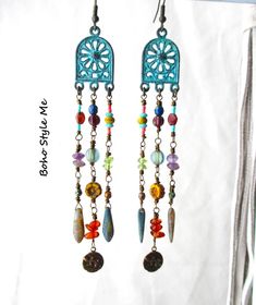 Beach Lizard, Boho Style Me Long Beaded Handcrafted Chain Earrings, Bohostyleme, Gemstone Earrings, Colorful Bohemian Hippie Earrings - Etsy Bohemian Chandelier Earrings For Pierced Ears, Bohemian Turquoise Chandelier Earrings For Festivals, Adjustable Bohemian Metal Chandelier Earrings, Adjustable Metal Bohemian Chandelier Earrings, Turquoise Metal Beaded Bohemian Earrings, Turquoise Bohemian Beaded Earrings For Pierced Ears, Bohemian Dangle Earrings, Adjustable Bohemian Beaded Metal Earrings, Handmade Bohemian Chandelier Dangle Earrings