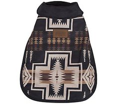 a black and brown dog coat with an southwestern design on the front, featuring native designs