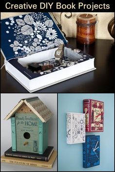 some books are stacked on top of each other and the words creative diy book projects