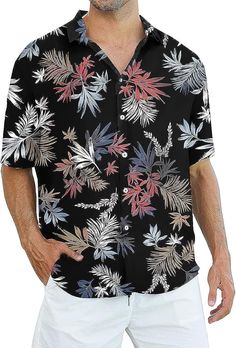 100% Rayon Material for More Fun & Comfort: Start your enjoyable holiday with these mens hawaiian shirts for men. You will feel cool and cozy when you wear them. Made of lightweight and soft material, these hawaiian shirt for men are your best buddies in summer. Be As Active As You Want: Feel like being more energetic and flexible when wearing our mens beach shirts? Go ahead, just do what you love. With our fine craftsmanship, these beach shirts for men are resistant to tearing, fading and pilli Washingtonia Palm, Mens Beach Shirts, Vacation Clothing, Tactical Shirt, Floral Shirts, Fern Leaves, Tropical Shirts, Palm Fronds, Shirts Summer