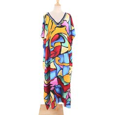 Multicolor Graffiti Loose Beach Kimono Dress Colorful V-neck Vacation Dress, Multicolor Print V-neck Beach Dress, Multicolor V-neck Vibrant Print Beach Dress, Colorful V-neck Beach Dress, Multicolor Print Summer Vacation Dress, Multicolor Print Summer Dress For Vacation, Summer Multicolor Print Dresses For Beach Season, Multicolor V-neck Beach Dress With Vibrant Print, Summer Vacation Dresses In Multicolor Print