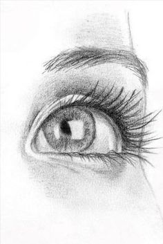 a pencil drawing of an eye with long lashes