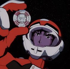 an animated character holding up a watch in space