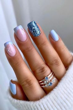 Christmas Press On Nails, Ballet Nails, January Nails, Christmas Gel Nails, Nails For Women, Blue Nail, Stick On Nails, Xmas Nails, Artificial Nails