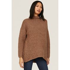 Brown knit (62% Acrylic, 24% Wool, 14% Polyester). Sweater. Long sleeves. Turtleneck. Pull on. 29" from shoulder to hemline. Imported. Polyester Sweater, Rent The Runway, Maternity Sweater, Closet Designs, Brown Sweater, Oversized Sweater, Turtle Neck, Long Sleeves, Wool