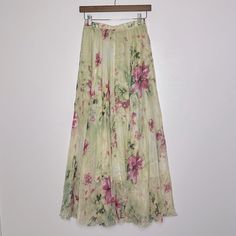 Size Xs 40” In Length Elastic Waistband Funky Long Skirts, Flowy Skirt For Garden Party, Spring Garden Party Long Skirt, Spring Flared Skirt For Garden Party, Spring Garden Party Flared Skirt, Garden Party Long Lined Skirt, Green Bottoms For Summer Garden Party, Full Skirt For Spring Garden Party, Full Skirt For Garden Party In Spring