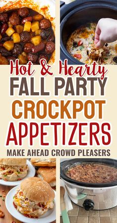 Hot and Hearty Fall Party Crockpot Appetizers (make ahead crowd pleasers!) Easy Sunday Funday Food, Fall Hot Appetizers For Party, Fall Crowd Pleasers, Large Snack Ideas, Pregame Snacks Parties, Best Party Dips Football Season, Best Game Day Snacks, Finger Foods Appetizer Recipes Crockpot, Fall Crockpot Party Food