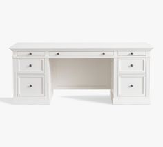 a white desk with two drawers and one drawer on the top, against a white background