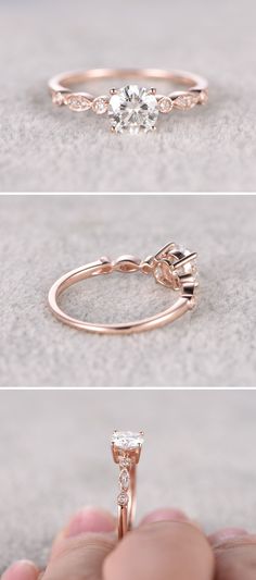 three different views of an engagement ring