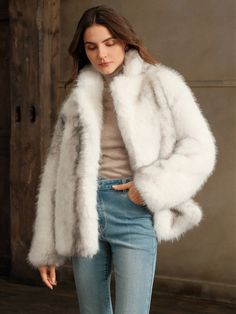 New Arrival Elegant Faux Fur Ladies Coat, Fox Fur Style Fuzzy Winter Outerwear White Casual  Long Sleeve Faux Fur Plain  Non-Stretch  Women Clothing, size features are:Bust: ,Length: ,Sleeve Length: Faux Fox Fur Coat, Ladies Coat, Shapewear Tops, Winter Chic, Winter Outerwear, Fox Fur Coat, Womens Tights, Fur Fashion, Vintage Casual