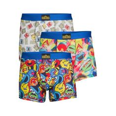 Count it: 123 Boxer Briefs! Ha ha ha! Update your everyday basics with a convenient three-pack of printed Sesame Street Boxer Briefs crafted in soft fabric with an easy, pull-on style and elasticized waist. The best part: moisture wicking properties for all-day comfort to help keep you cool and dry. Size: S (28/30).  Color: Multicolor.  Gender: male.  Age Group: adult. Cheap Fitted Boxer Briefs With Letter Print, Casual Cheap Boxer Briefs With Graphic Print, Fitted Casual Boxer Briefs Multi-pack, Casual Graphic Print Boxer Briefs, Family Matching Pjs, Cheap Multicolor Boxer Briefs Multi-pack, Mens Boxer Shorts, Hippie Style Clothing, Family Christmas Pajamas