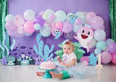 Sweetheart Backdrop, Shark Photography, Backdrop Balloon Garland, Baby Shark Cake, Peace Photography, Shark Birthday Cakes, Shark Party Decorations, 2nd Birthday Party For Girl