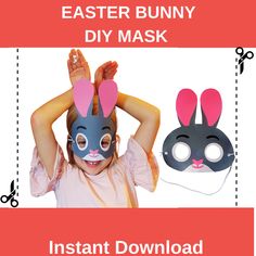 an easter bunny diy mask is shown with the text, instant printable for kids