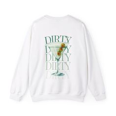 Have some fun with the girls with this vintage style Dirty Martini sweatshirt.  - Unisex sizing - Highly durable - Classic fit, comfy, relaxed - Neat crew neck look, casual or semi-formal - Made using 100% US cotton - high quality vintage style print Retro Relaxed Fit Crew Neck Sweatshirt, Vintage Long Sleeve Slogan Sweatshirt, 90s Style Crew Neck Sweatshirt With Screen Print, Vintage Long Sleeve Slogan T-shirt, 90s Crew Neck Sweatshirt With Screen Print, Retro Crew Neck Sweatshirt With Screen Print, Retro Crew Sweatshirt With Screen Print, Vintage Sweatshirt With Text Print In Relaxed Fit, Retro Cotton Sweatshirt With Screen Print