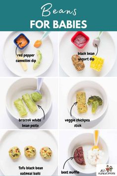 an image of different foods for babies to eat on the same plate, including broccoli, carrots and corn