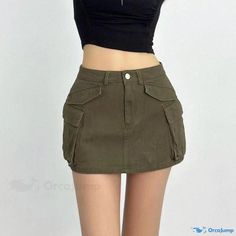 Orcajump - High Waist Workwear Midi Skirt with Secure Pockets and Figure-Enhancing Silhouette High-rise Fitted Cargo Skirt With Pockets, Fitted High-waist Medium Wash Cargo Skirt, Knee-length Utility Cargo Skirt With Pockets, Utility Cargo Skirt With Belt Loops, Short Length, High-waist Khaki Mini Skirt With Pockets, Types Of Skirts, A Line Skirt, A Line Skirts, Midi Skirt