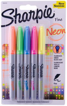 three sharpie fine neon pens in packaging