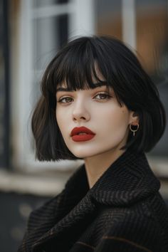 Short Bob With A Fringe, Bob Hairstyling How To Style, Bangs And Bob Haircut, French Short Hair Parisian Chic, Short Bob No Bangs, French Cut Hair, Classic French Bob, Bob Hair With Bangs