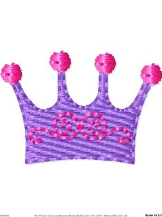 a purple princess crown with pink letters on it