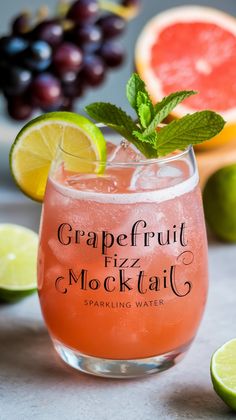 grapefruit fizz mocko cocktail with lime and grape