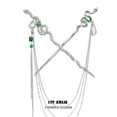 【High-Quality Materials】: A luxurious fusion of 18k Platinum Plated copper and high-end green zirconia, this hairpin sings of opulence. 【Size Details】: Version A stretches 17.5cm weighing 30g, while Version B extends 19cm, tipping the scales at 47g. With tassel chains of 15cm and 40cm. 【Novel Design】: A masterstroke of design, this hairpin's chain is detachably enchanting, doubling as a necklace. It's as if you've unlocked an ancient serpent's treasure, offering versatility in elegance. 【Some Ti Slytherin Hair Accessories, Elegant Green Hair Accessories For Gifts, Elegant Green Hair Accessories For Gift, Slytherin Hair, Slytherin Snake, Stone Mirror, Slytherin House, Black Liquid, Hair Jewelry Wedding